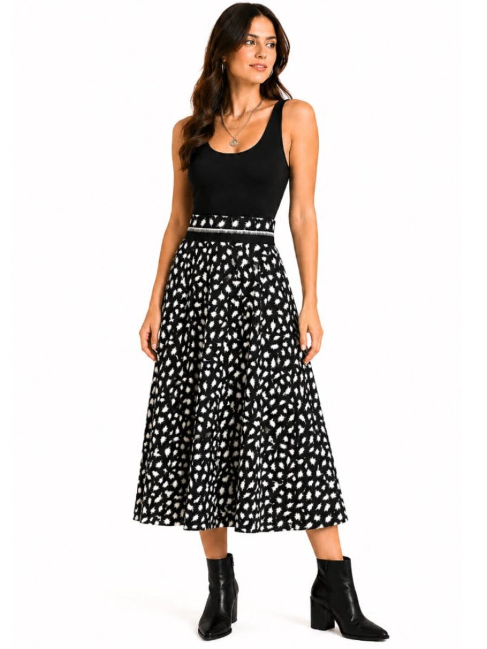 Katja Geiger Black White Cotton A-Line Midi Skirt Size 8 Medium Sweden designed
